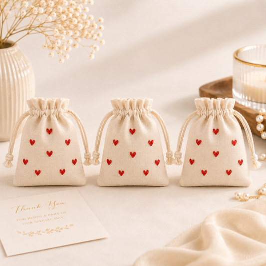 3 Potli Bags for Return Gifts (Hand embroidered) - Heart