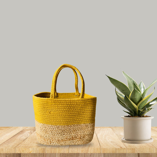 Handwoven Jute Handbag | Lunch Bag- Yellow