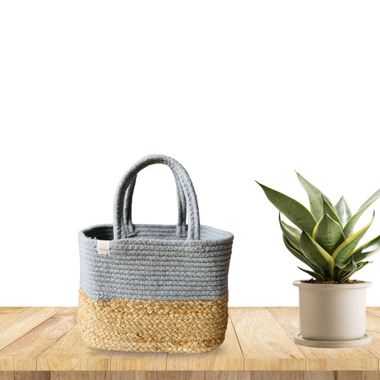 Handwoven Jute Handbag | Lunch Bag- Grey