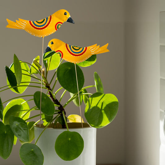 Myna(Pack of 2) Handcrafted Metal Bird Garden Decor- Yellow