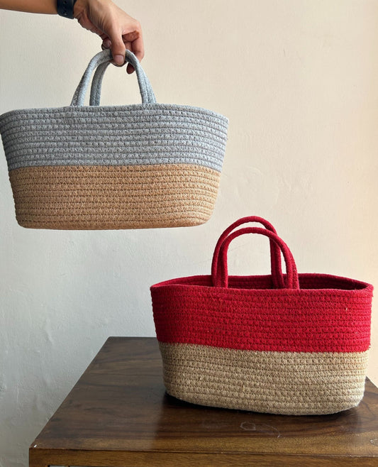 Set of 2 Duotone Baskets- Grey and Red - jasmeyhomes