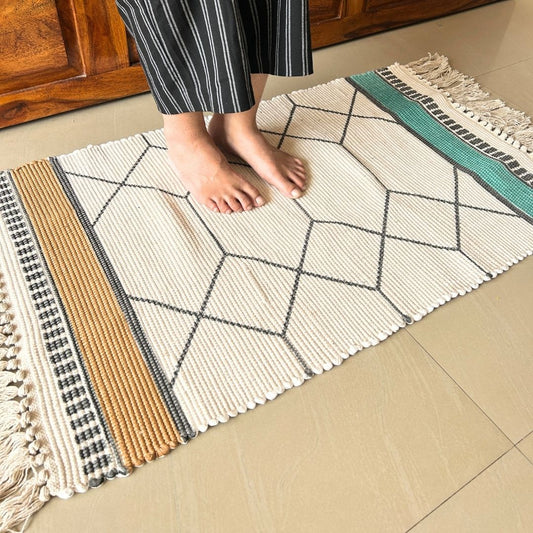 Geometry Design Cotton Dhurrie | Floormat | 33X21 Inches