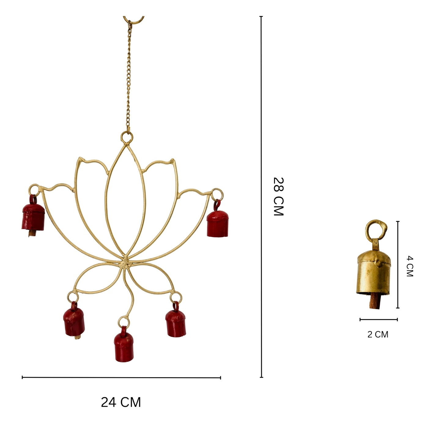 Lotus Copper Bell Wind Chime -Red Bell