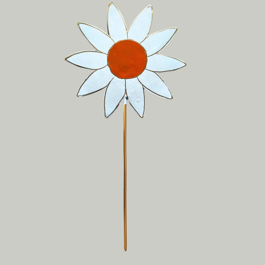 White Daisy (pack of 2) Metal Stick/ Garden Stake for Garden Decor - White