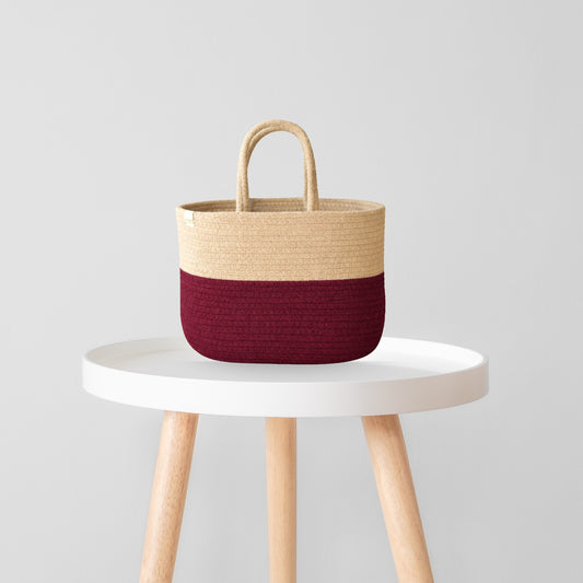 Cotton handwoven Lunch Bag | Handbag - Beige & I Maroon