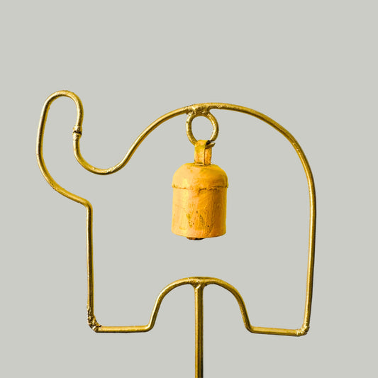 Elephant Metal (pack of 2) Garden Stake with Bell For Garden Decor - Yellow