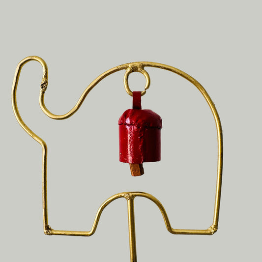 Elephant Metal (pack of 2) Garden Stake with Bell For Garden Decor - Red