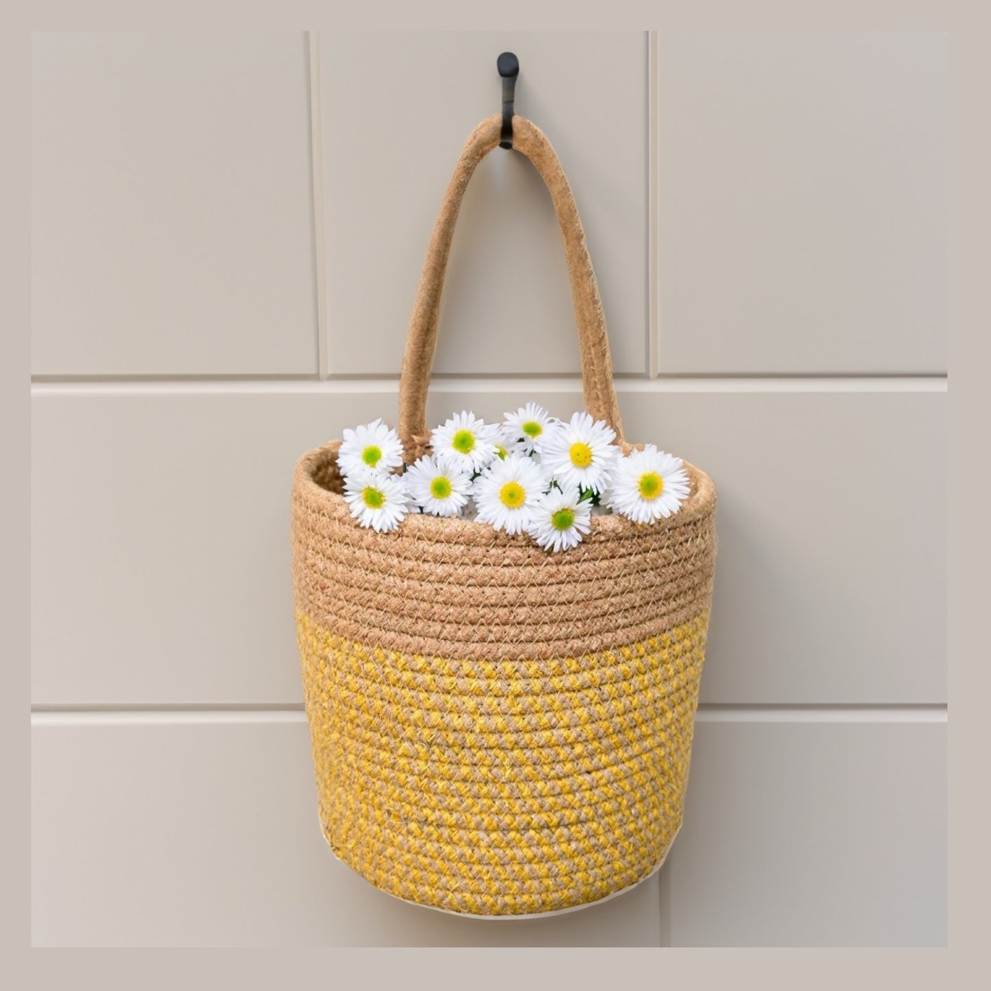 Wall Hanging Storage Basket - Yellow & Beige - jasmeyhomes