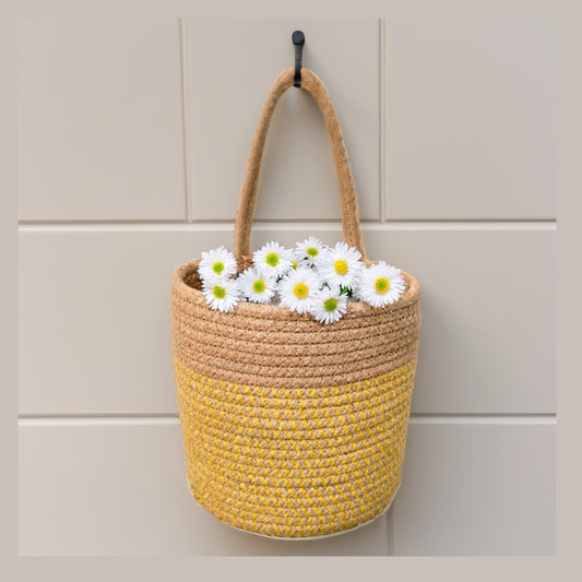Wall Hanging Storage Basket - Yellow & Beige - jasmeyhomes