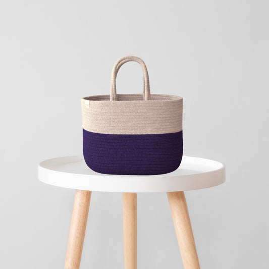 Cotton handwoven Lunch Bag | Handbag - Beige & Purple