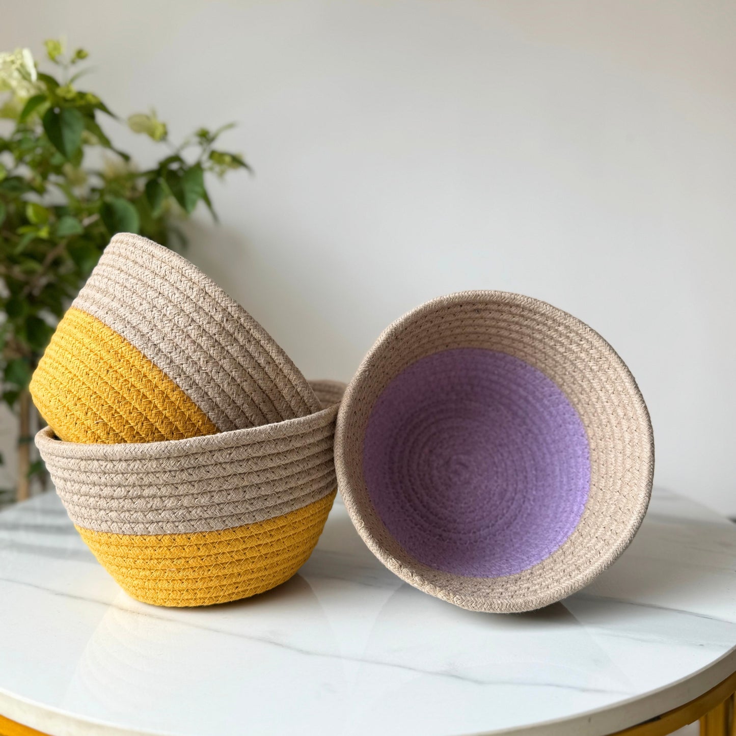 Bloom & Glow Cotton Tokri Set( Yellow & Lavender)| Set Of 2 Organiser