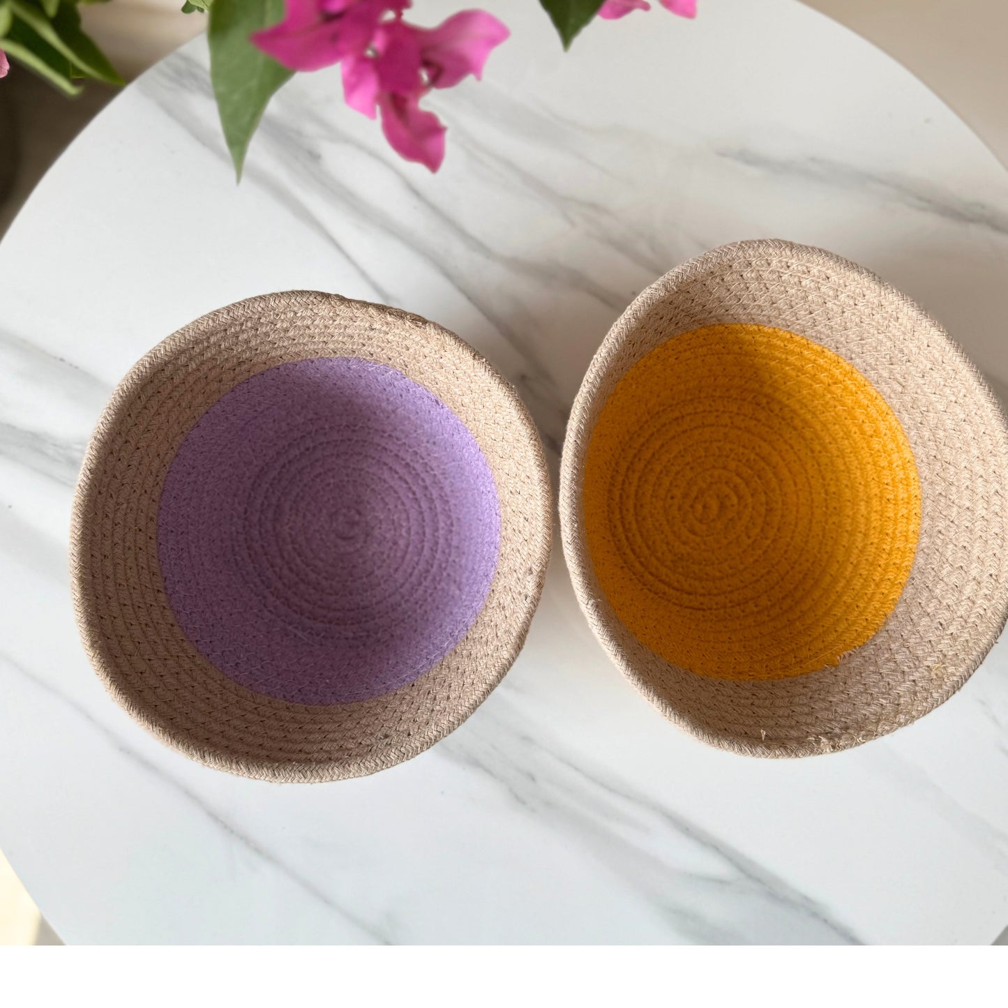 Bloom & Glow Cotton Tokri Set( Yellow & Lavender)| Set Of 2 Organiser