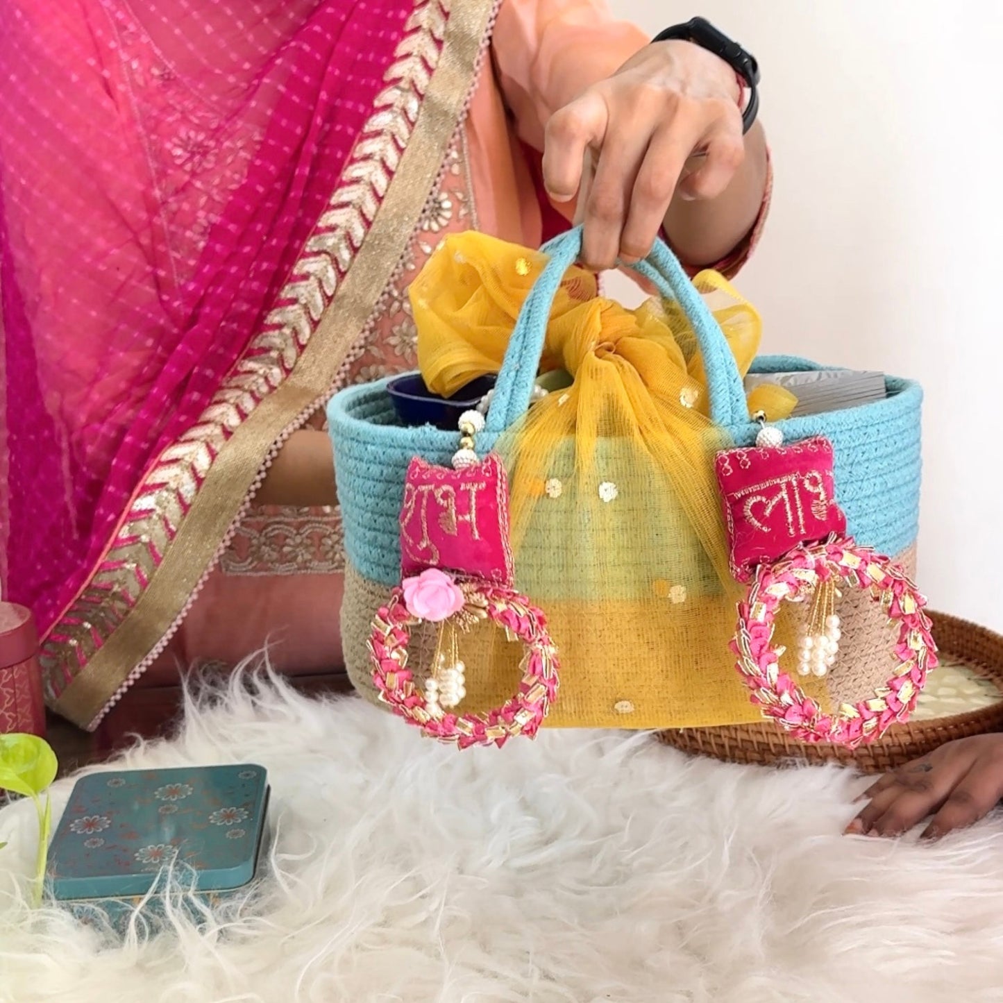 Beautiful Handmade Subh Labh Hanging (Pack of 2)-Pink