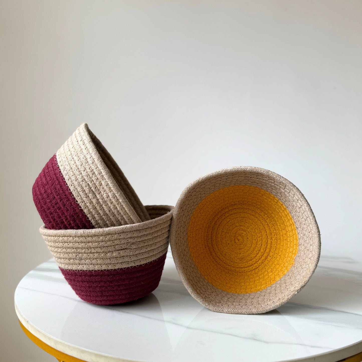 Bloom & Colour Pop Cotton Tokri Set (Yellow & Maroon) | Set Of 2 Organiser