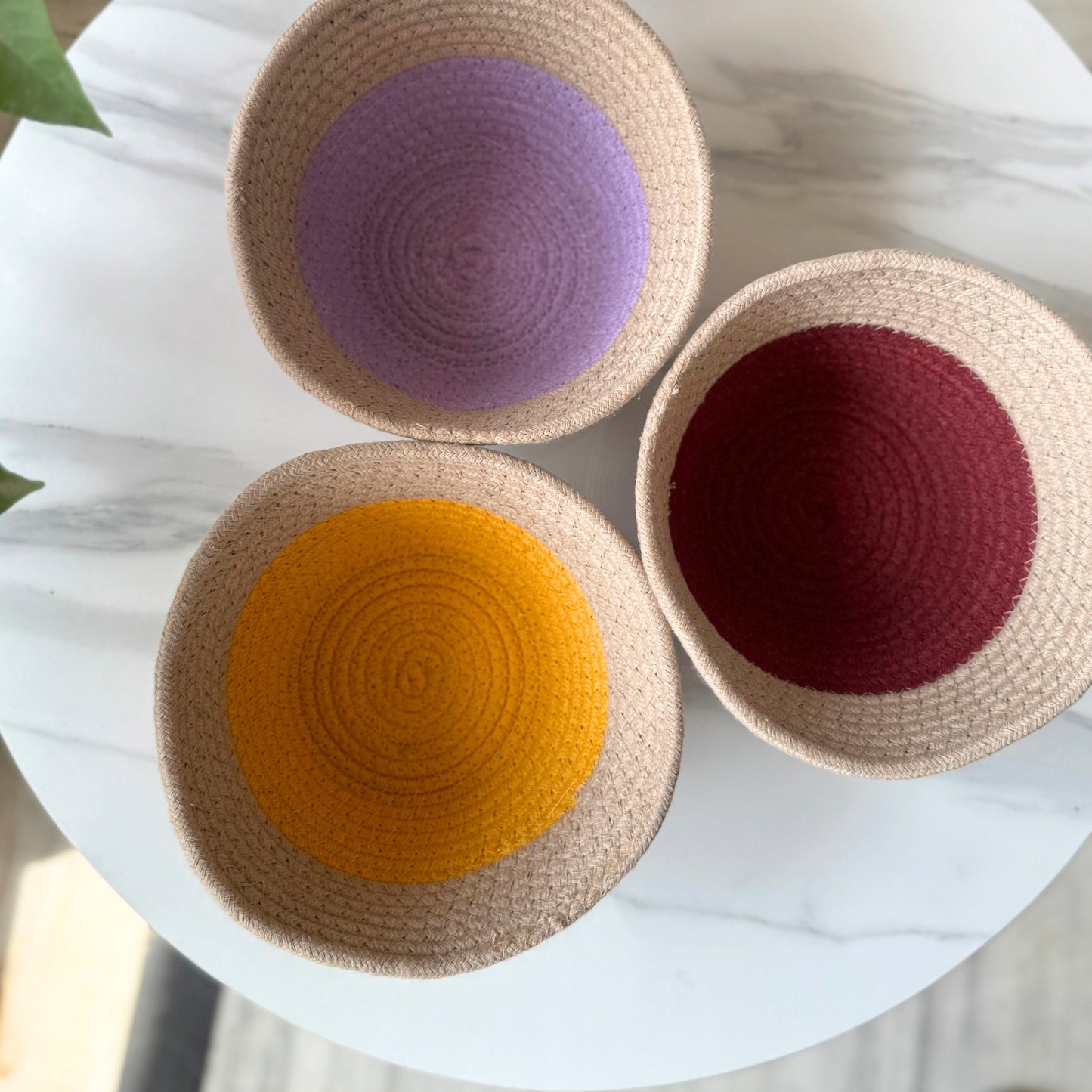 Bloom ,Glow and ColorPop Cotton Tokri Set( Yellow & Lavender)| Set Of 3 Organiser