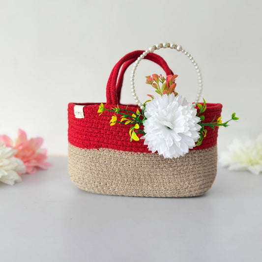 Shubh Crimson Basket | Pearl Hamper Basket for Gifting