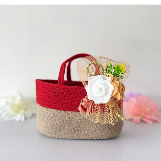 Shubh Crimson Basket | Bloom Flower Hamper Basket for Gifting