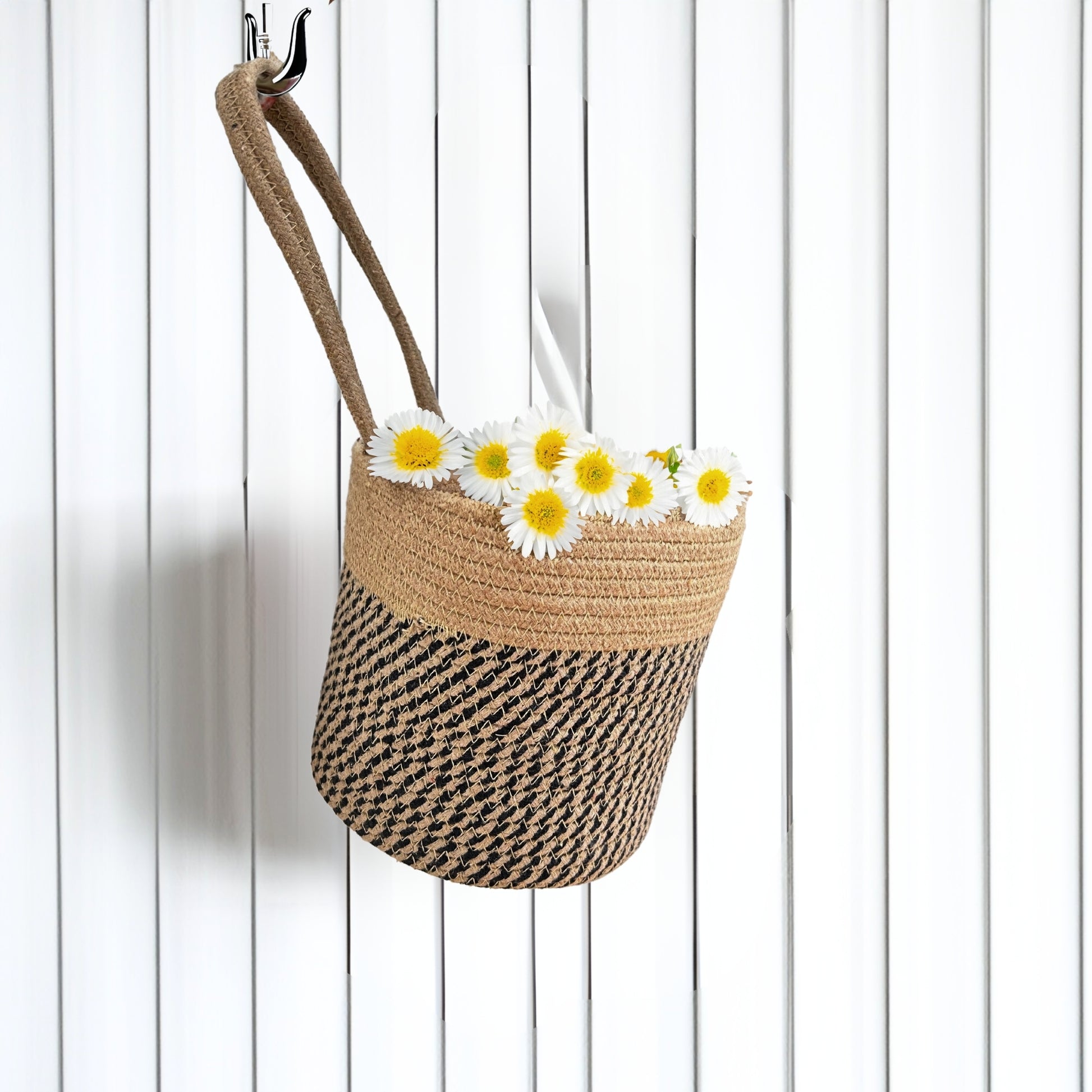 Wall Hanging Storage Basket- Black & Beige - jasmeyhomes