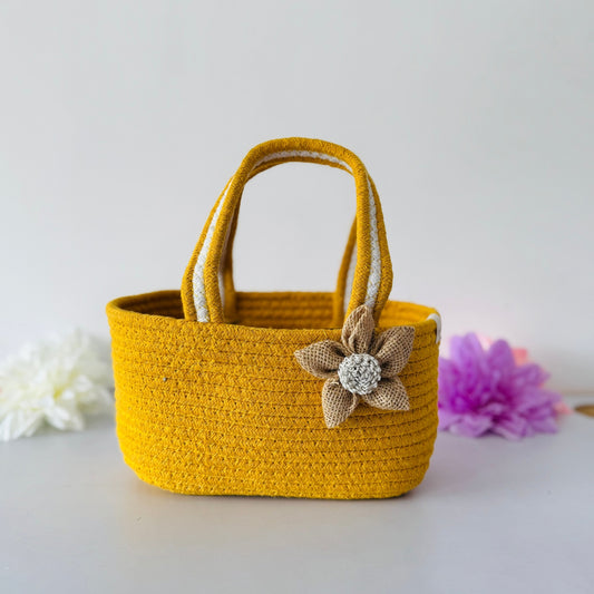 Yellow Room Hamper Basket for Gifting with Jute Bow | Haldi Ceremony Return Favor