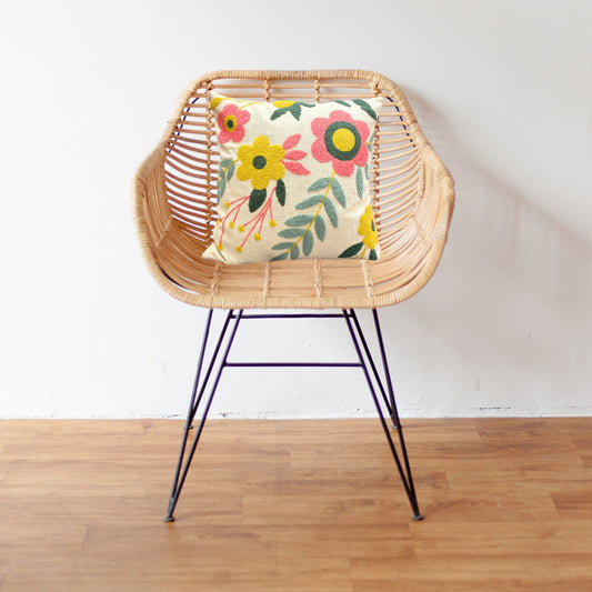 Embroidered Flora & Fauna Floral Cushion Covers, 16x16 Inches,