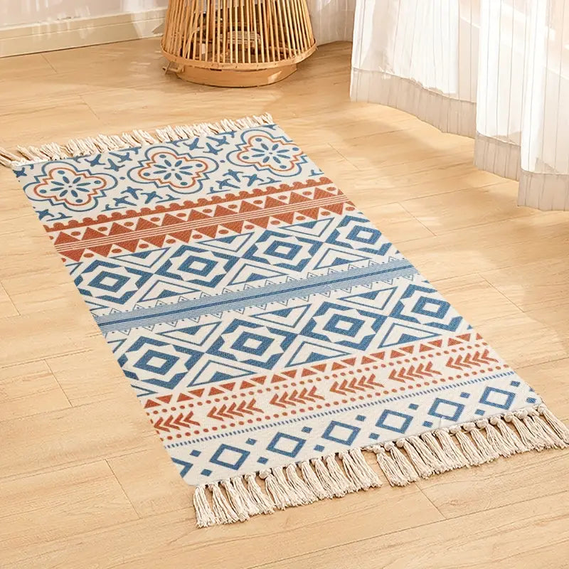 Bohemian Yellow & Black Hand Woven Tassels Rug