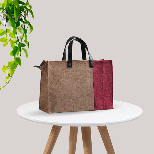 Large Eco Friendly Multipurpose Jute Lunch Bag Beige And Red
