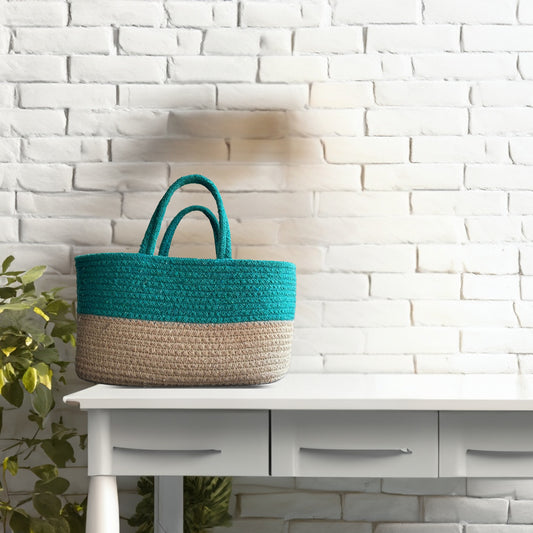 Twin Tone Basket- Bottle Green And Beige