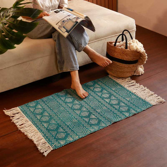 Upscale Blue Cotton Dhurrie | Floormat | 33X21 Inches