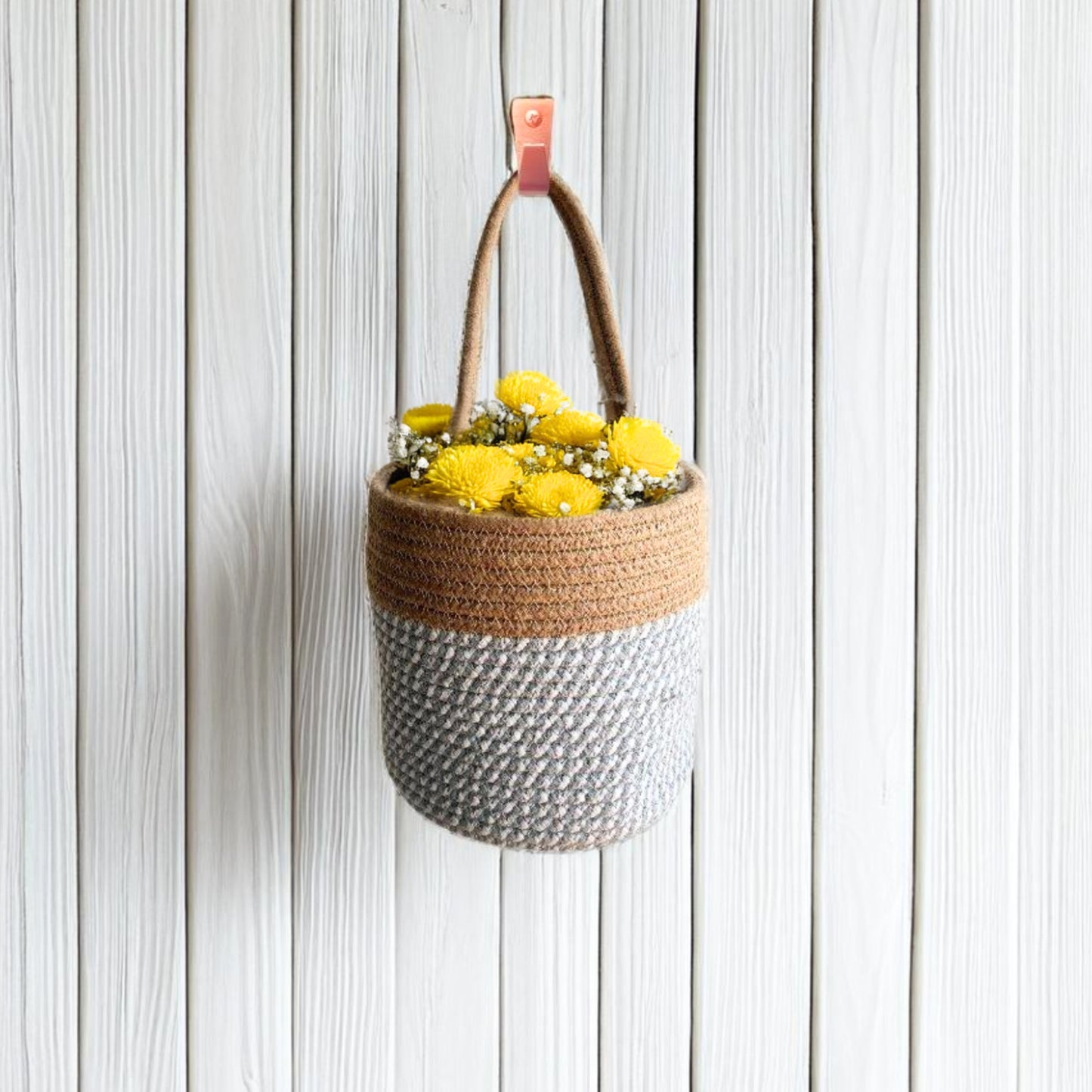 Wall Hanging Storage Basket- Grey & Beige