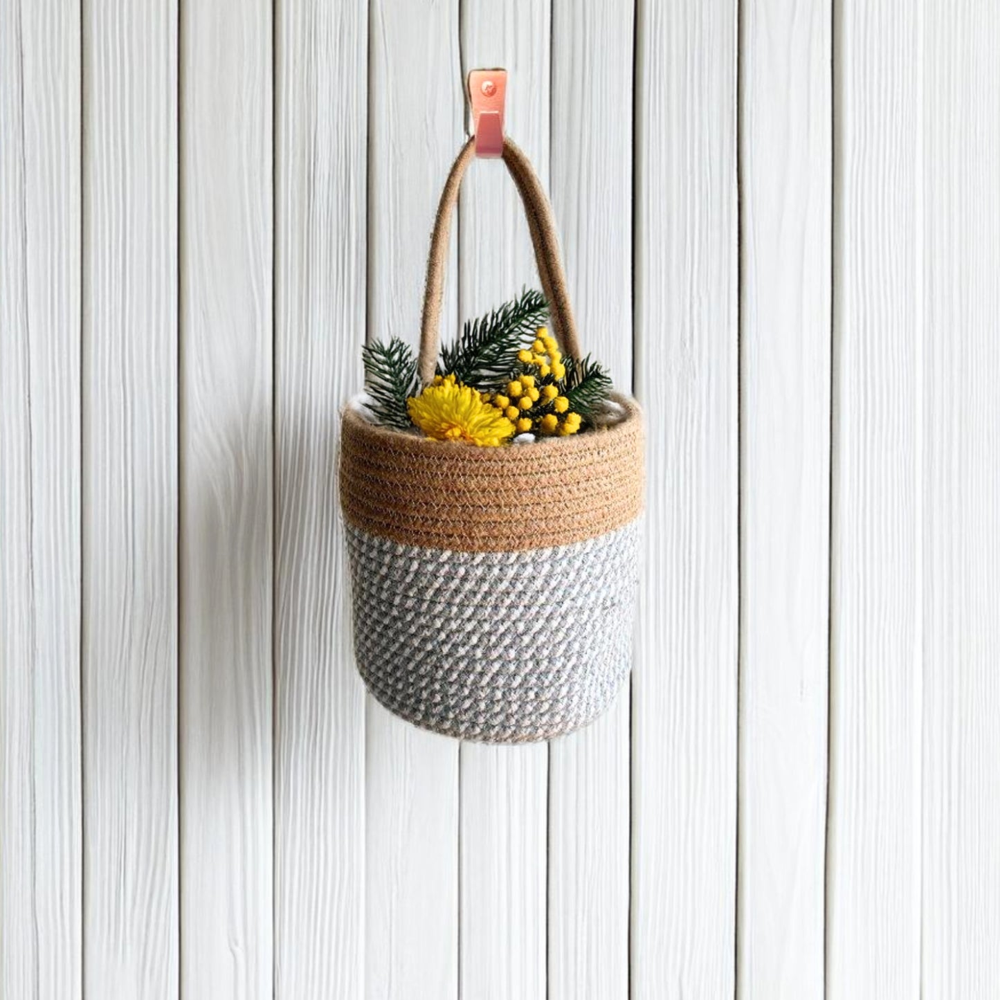 Wall Hanging Storage Basket- Grey & Beige