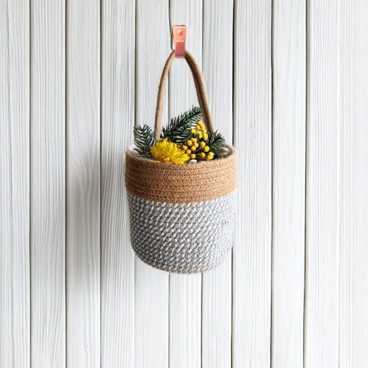 Wall Hanging Storage Basket- Grey & Beige