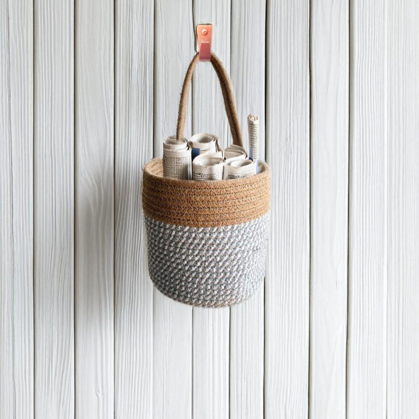 Wall Hanging Storage Basket- Grey & Beige
