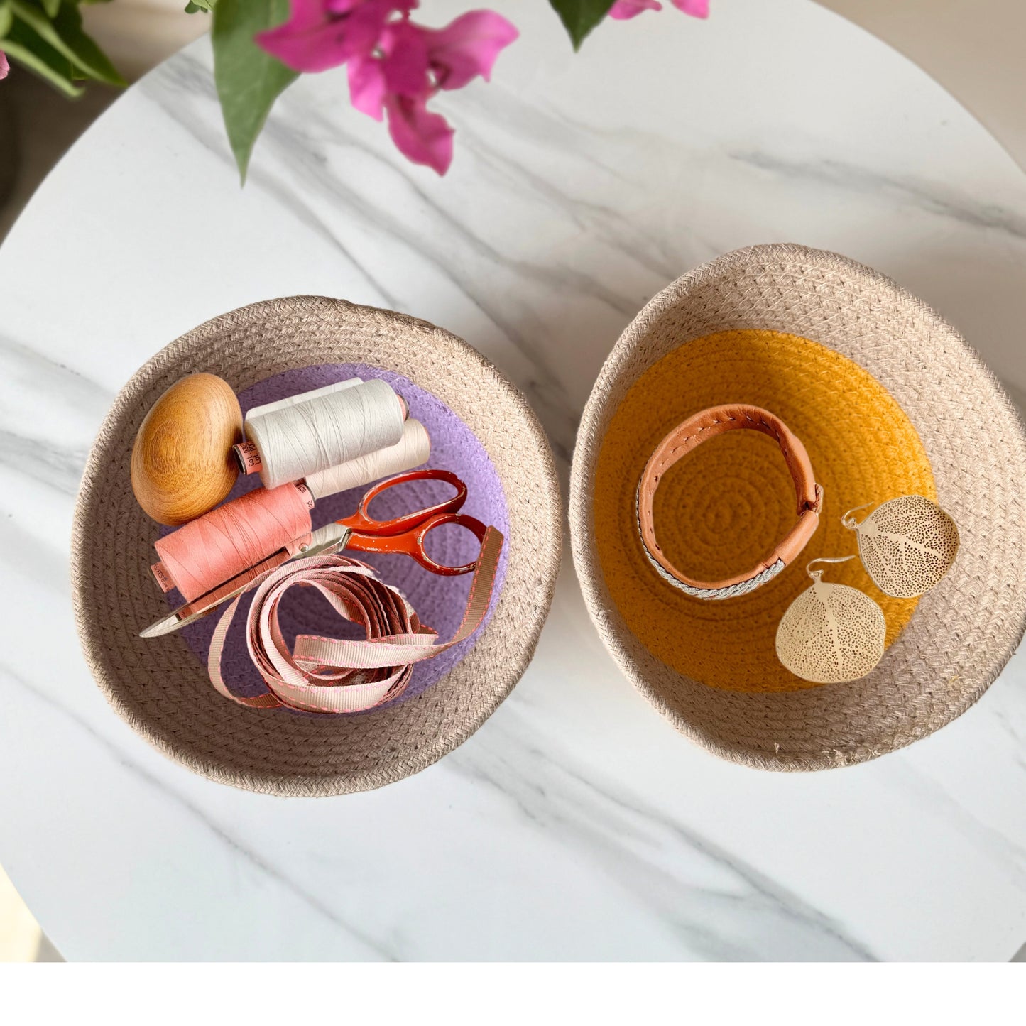 Bloom & Glow Cotton Tokri Set( Yellow & Lavender)| Set Of 2 Organiser