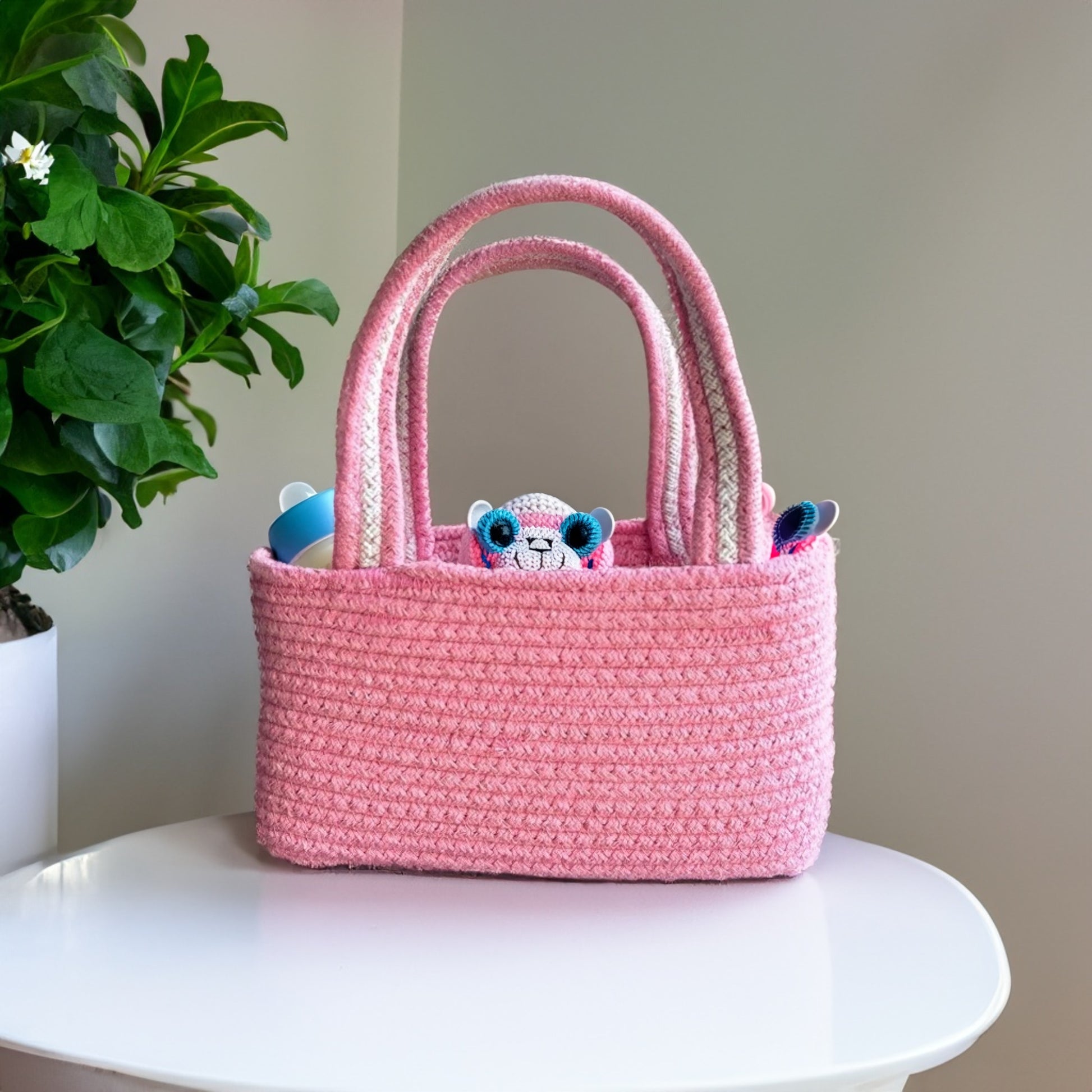 Boho Storage Basket- Baby Pink - jasmeyhomes