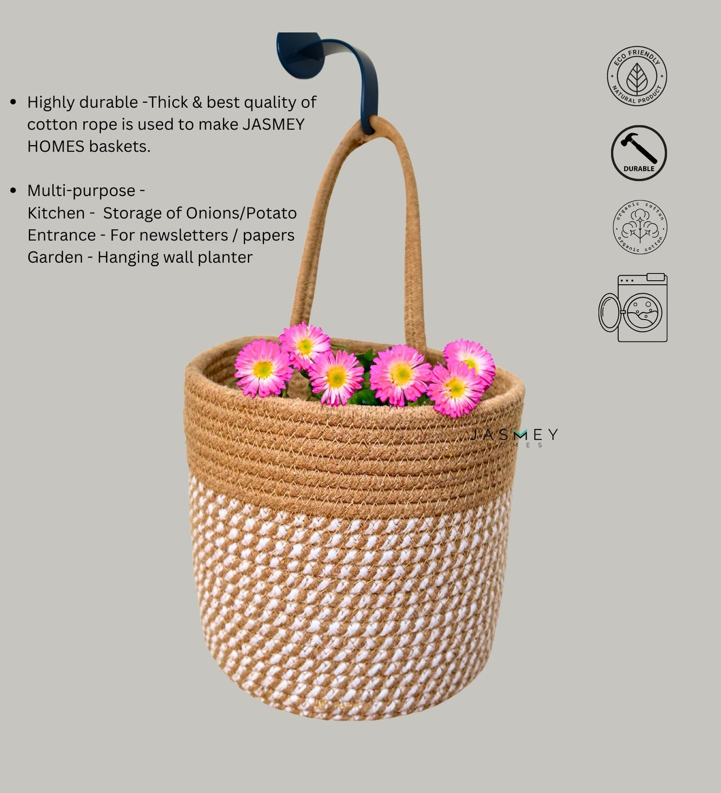 Wall Hanging Storage Basket- Set of 2 - White & Black (Combo) - jasmeyhomes