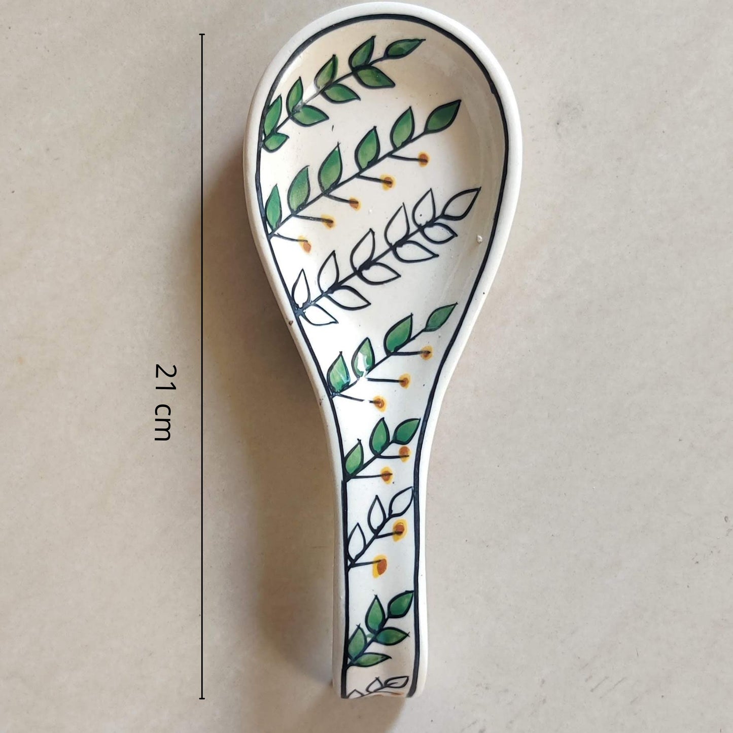 White And Green Stoneware Petals Handpainted Spoon Rest - jasmeyhomes