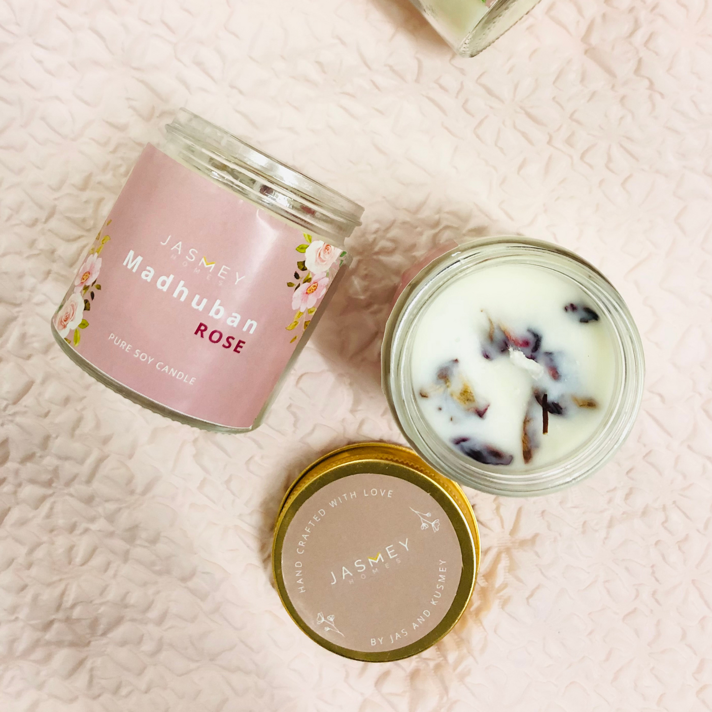 JASMEY HOMES | SET OF 2 SCENTED CANDLE- LEMON GRASS AND ROSE - PURE SOY - jasmeyhomes
