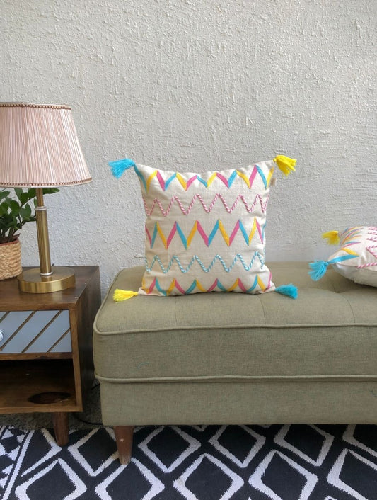 Embroidered Cushion Cover - Chevron - jasmeyhomes