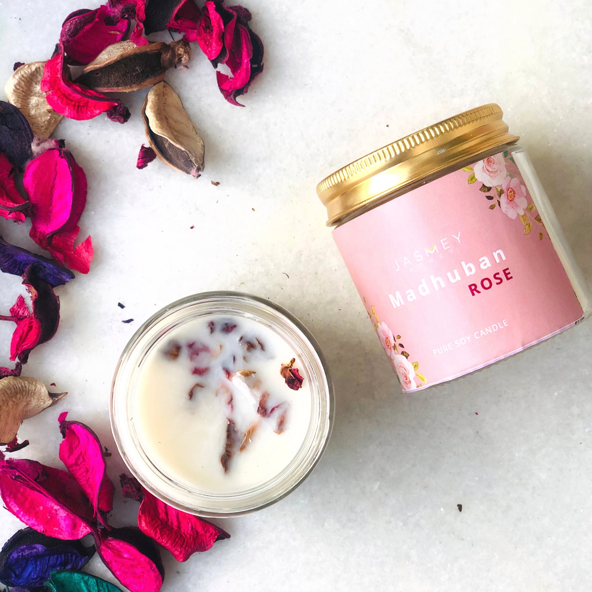 JASMEY HOMES | ROSE SCENTED CANDLE- PURE SOY - jasmeyhomes
