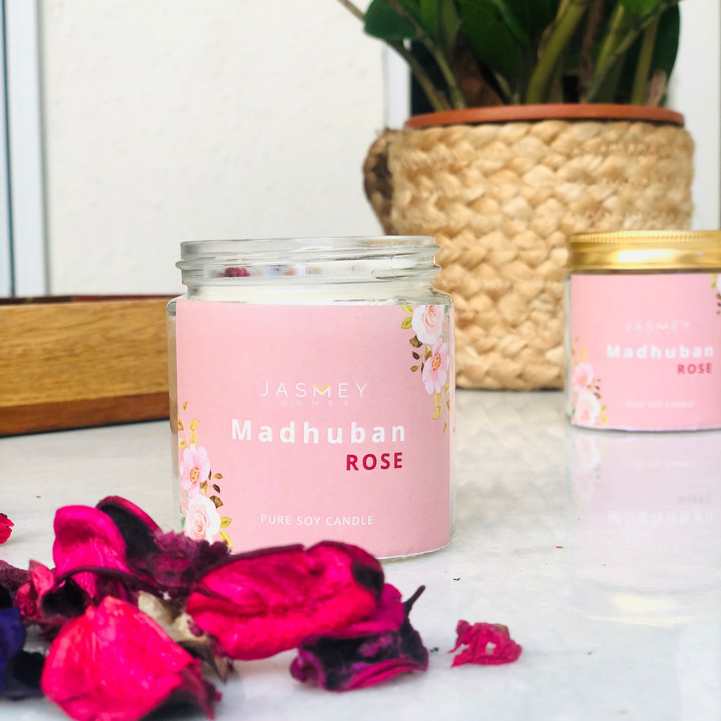 JASMEY HOMES | ROSE SCENTED CANDLE- PURE SOY - jasmeyhomes