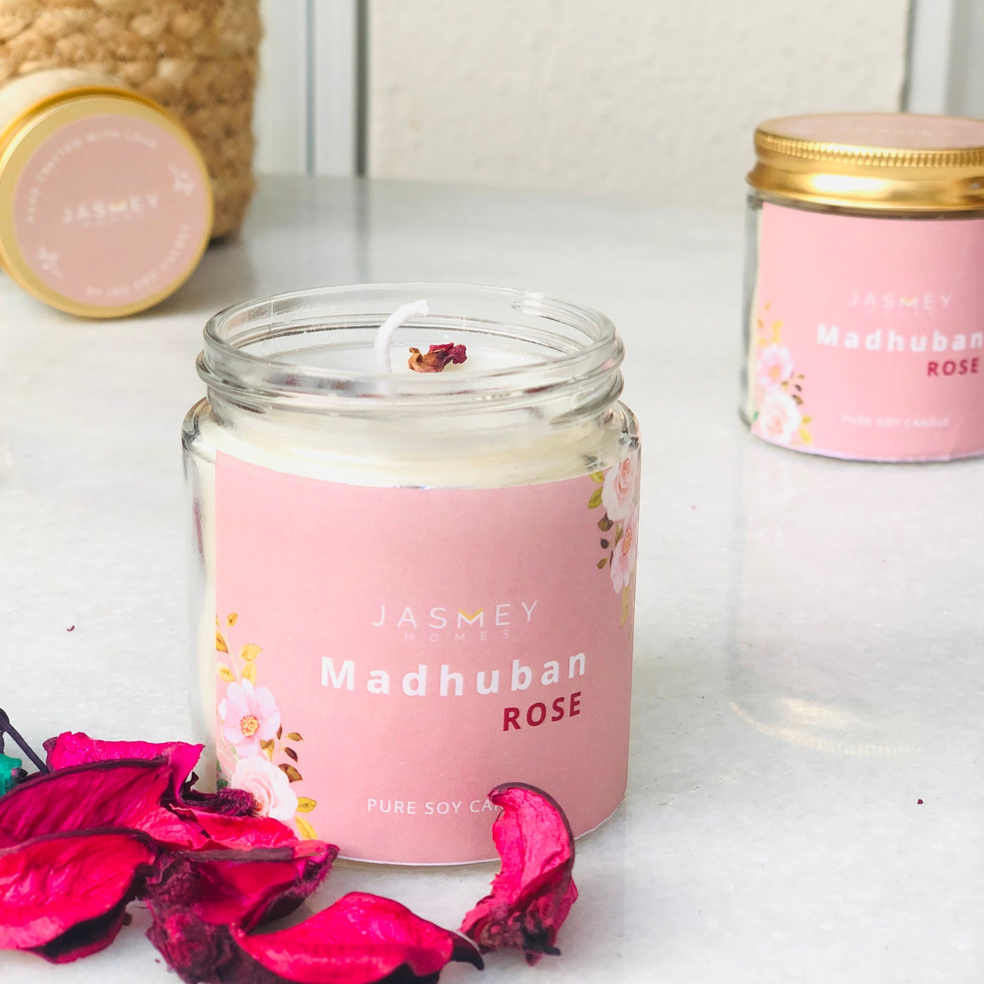 JASMEY HOMES | ROSE SCENTED CANDLE- PURE SOY - jasmeyhomes