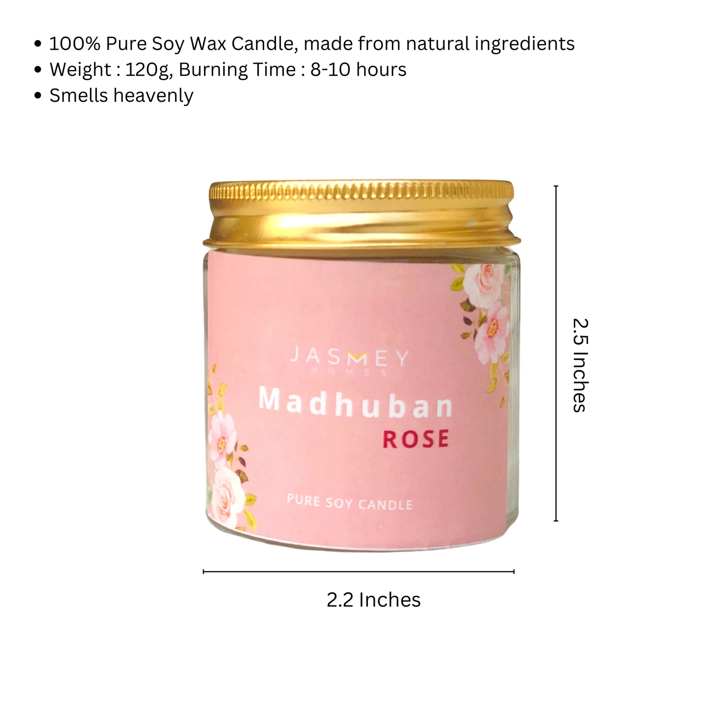 JASMEY HOMES | ROSE SCENTED CANDLE- PURE SOY - jasmeyhomes