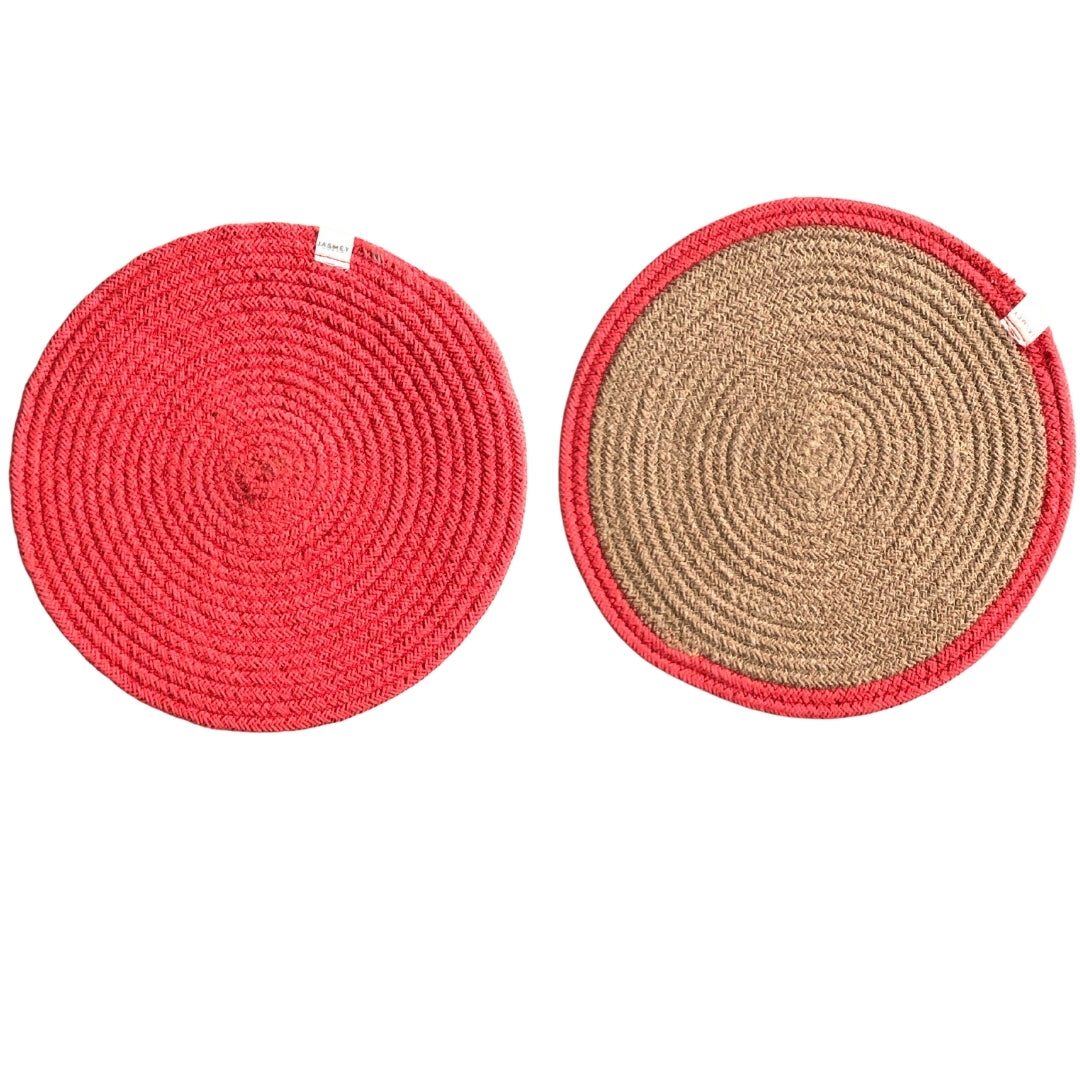 JASMEY HOMES Two-Sided Cotton Tablemats/Placemats Heat Resistant Dining Table Place Mats for Kitchen Coffee Table Wedding Party (12 inches / 30 cm Round) Coral, Set of 2 - jasmeyhomes