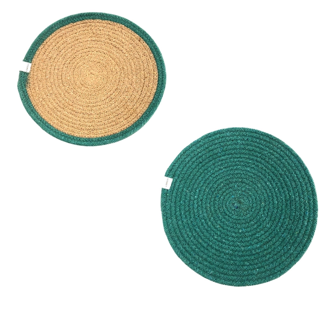 JASMEY HOMES Two-Sided Cotton Tablemats/Placemats Heat Resistant Dining Table Place Mats for Kitchen Coffee Table Wedding Party (12 inches / 30 cm cm Round) Teal, Set of 2 - jasmeyhomes