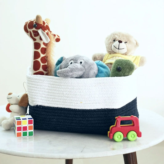 Rectangular White & Blue Storage Basket - jasmeyhomes