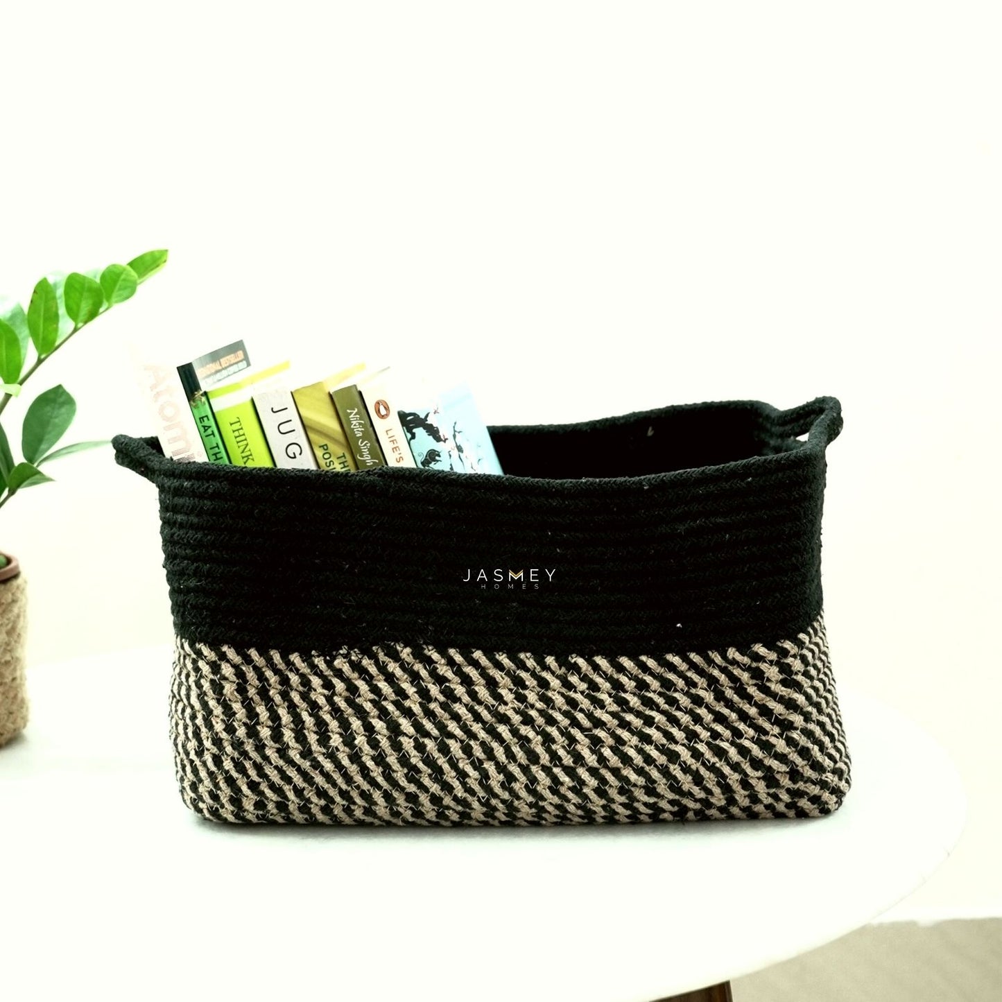 Rectangular Black & Beige Storage Basket - jasmeyhomes