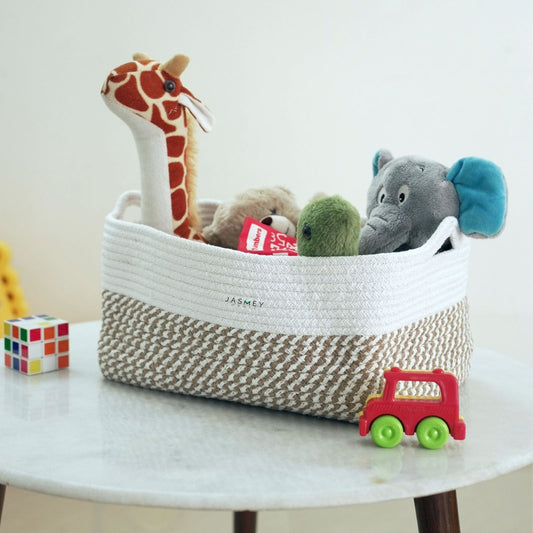 Rectangular White & Beige Storage Basket - jasmeyhomes