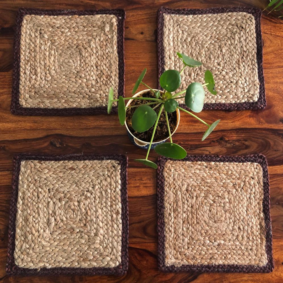 Jute Table Mats - Upper Crust Square 33cm - Brown - jasmeyhomes