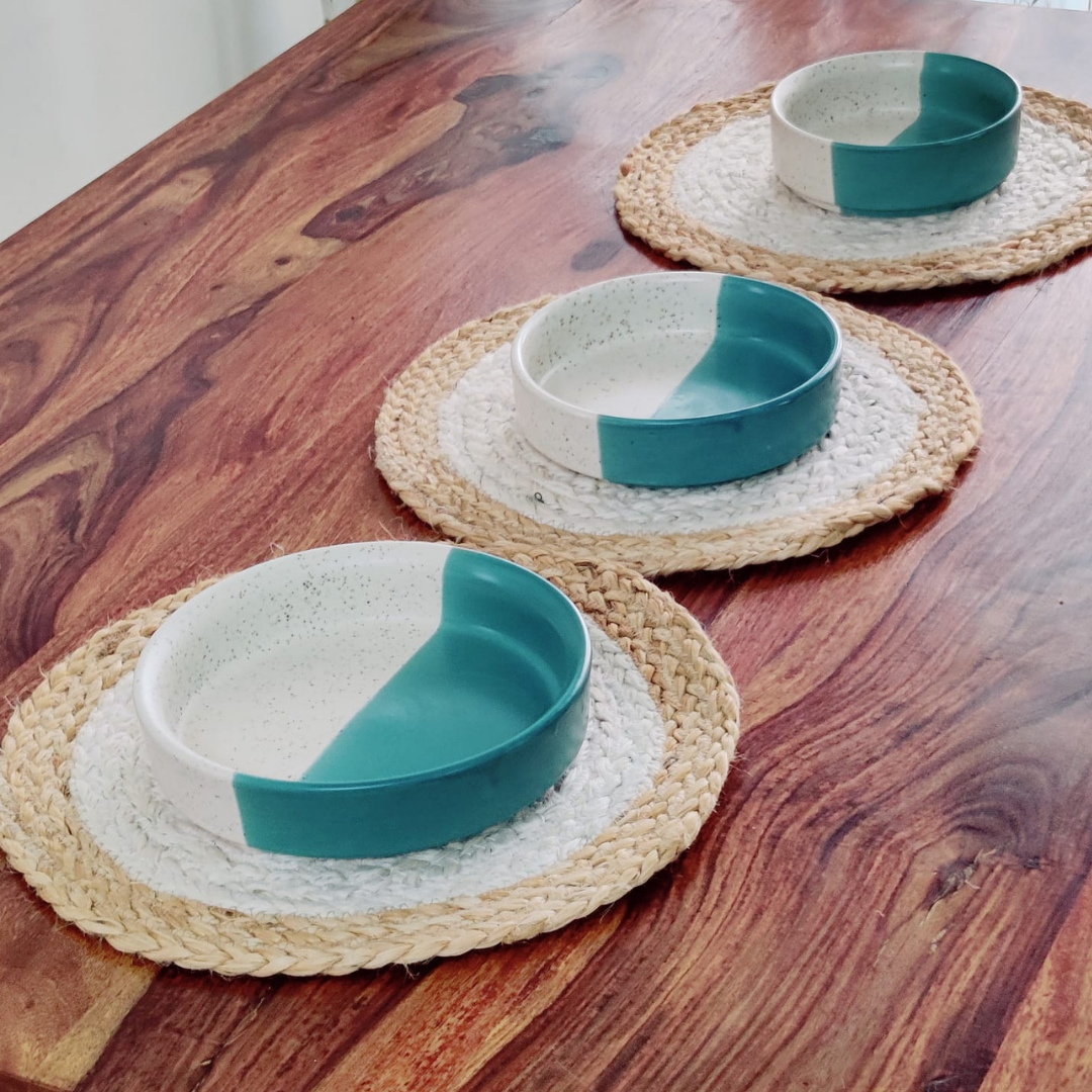 DUAL ART Ocean Green- Serveware- Set of 3 - jasmeyhomes