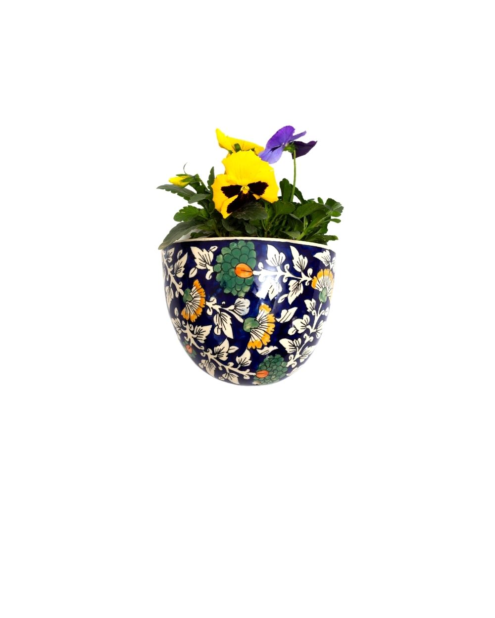 Navy Blue Floral Printed Wall Hanging Planter - jasmeyhomes